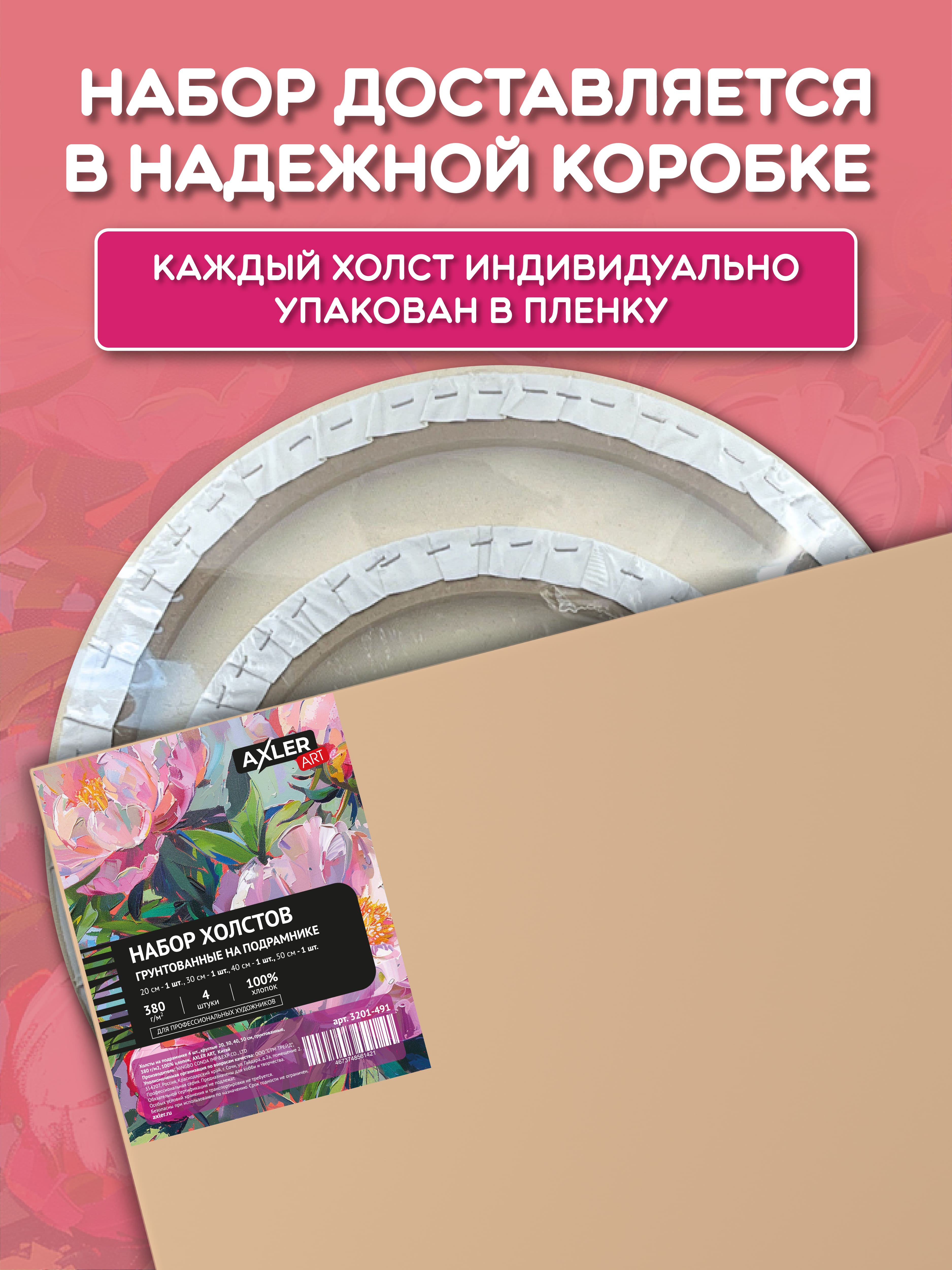 Холсты на подрамнике для рисования AXLER грунтованные набор 4 шт круглые для масляных красок и акрила 100% хлопок - фото 8