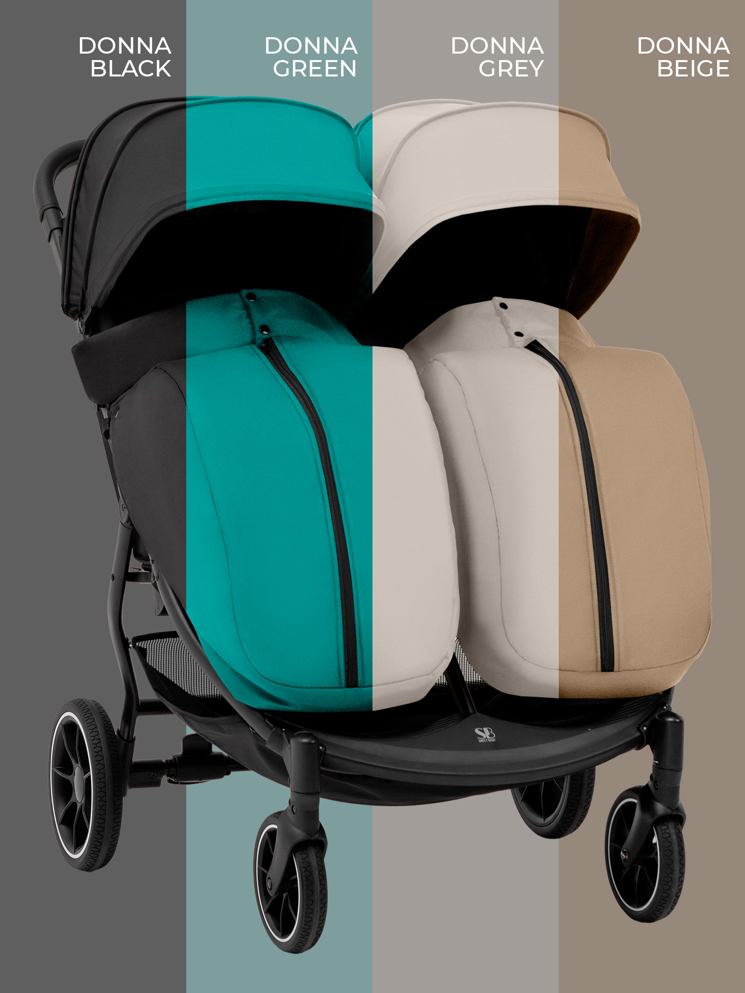 Коляска прогулочная для двойни Sweet Baby Donna бежевый - фото 12