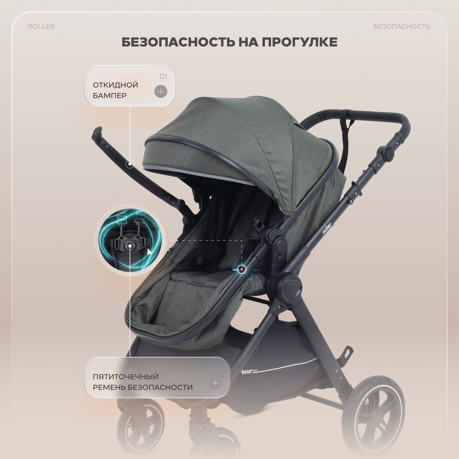 Коляска трансформер Rant Basic Roller 2в1, olive зеленый - фото 15
