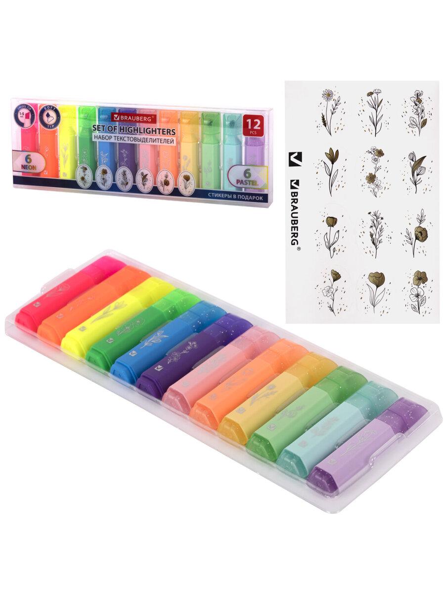 Текстовыделители Brauberg 12 цв. - фото 3