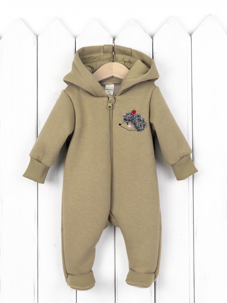 Комбинезон утепленный Baby boom К394/2-Ф аппликация ёжик светло-оливковый - фото 1