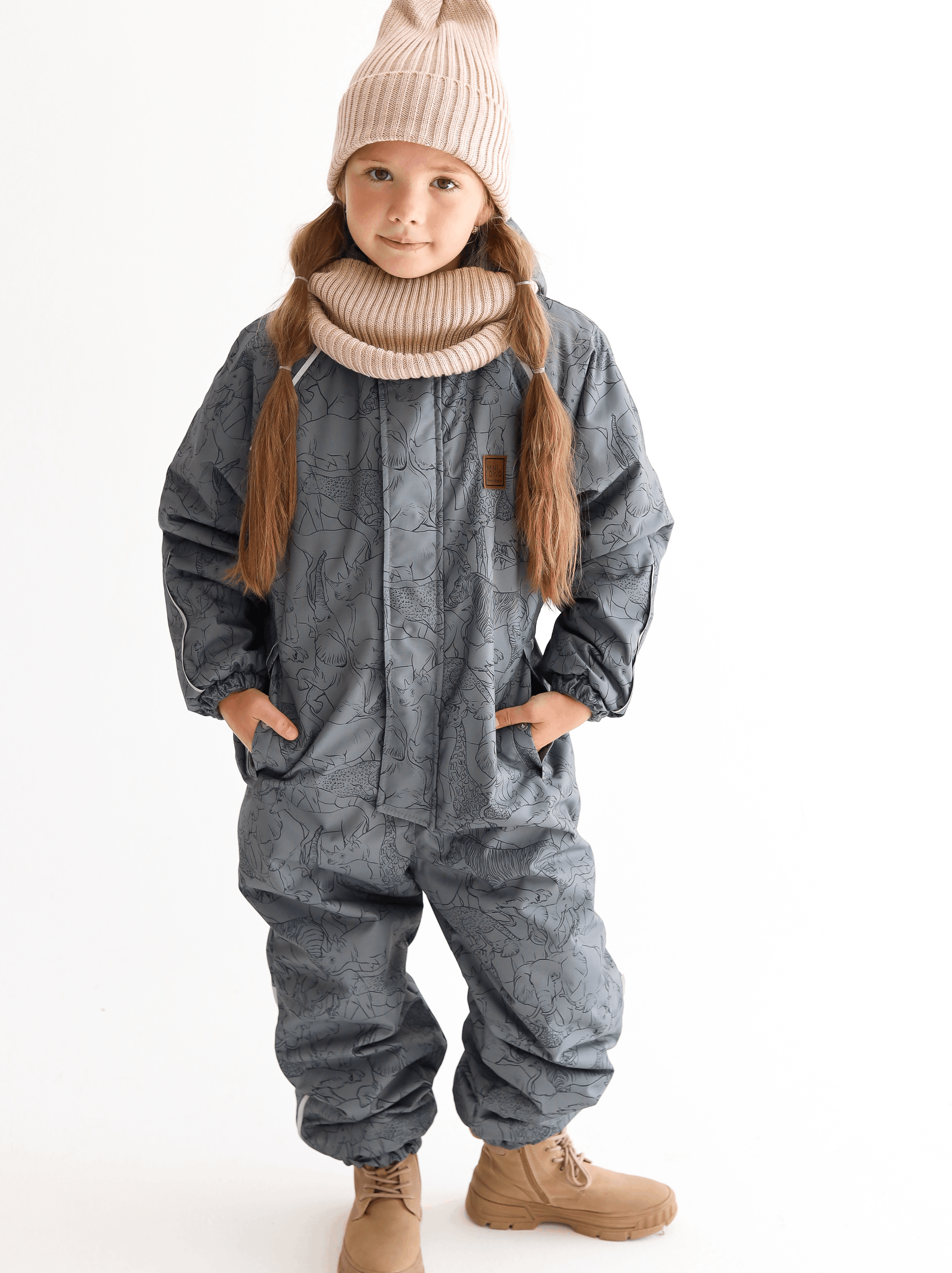 Комбинезон MINIDINO В-КОМ-015/ДКомбинезон еврозима принт Сафари серо-зеленый - фото 1