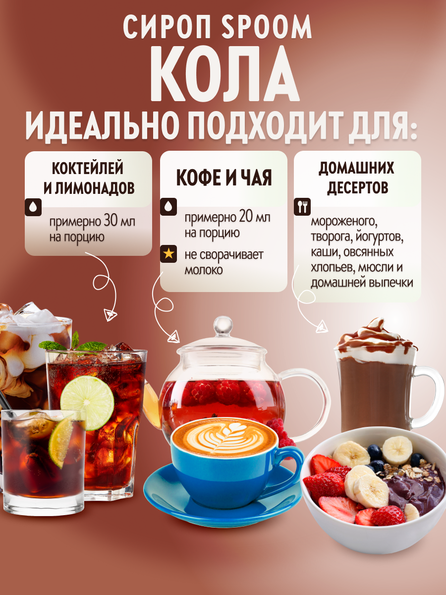 Сироп SPOOM Кола 250мл для кофе коктейлей и десертов - фото 3