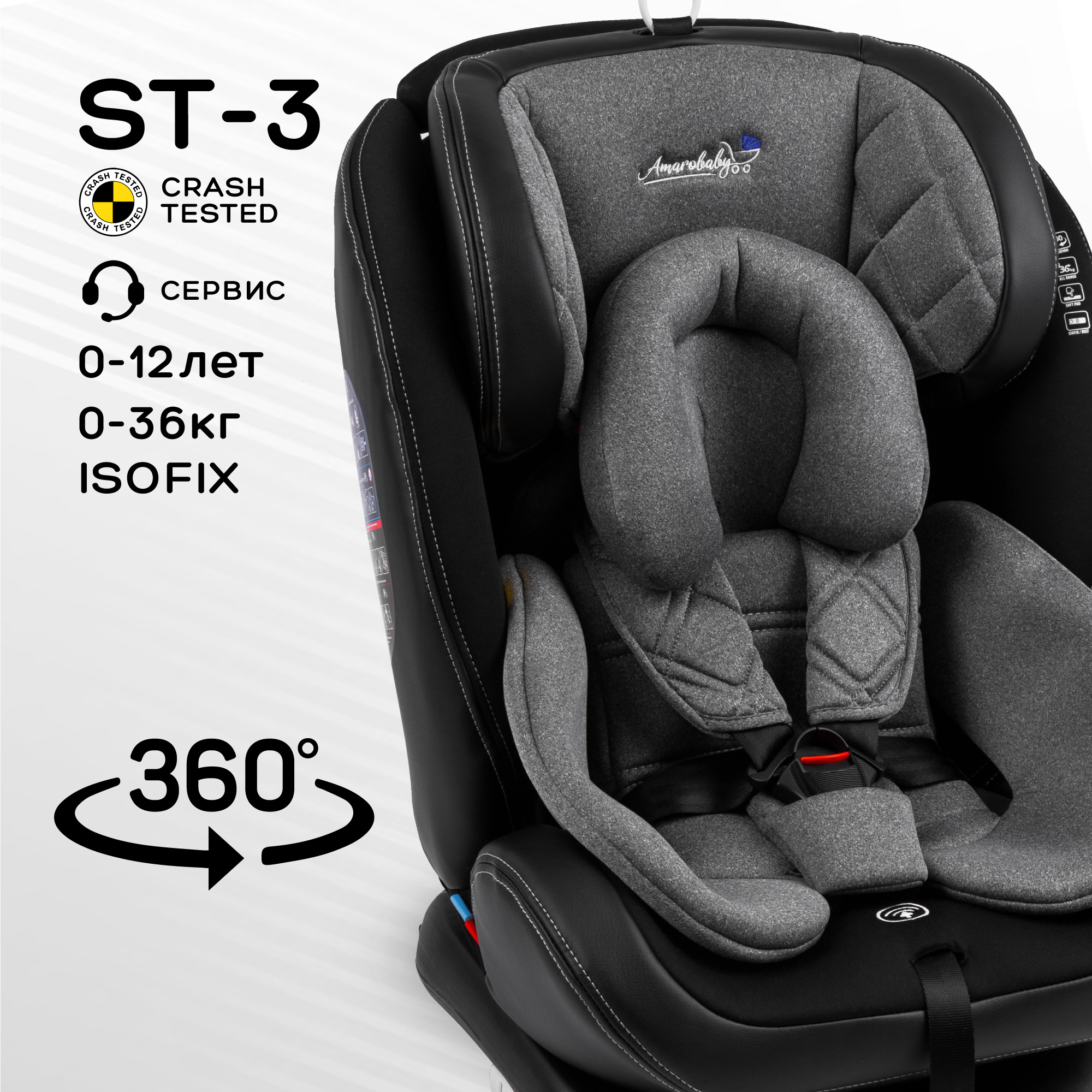 Автокресло Amarobaby ST-3 Isofix 0+/1/2/3 (0-36 кг) - фото 1