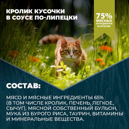 Корм для кошек и котов Родные корма стерилизованных и кастрированных По-липецки с кроликом кусочки в соусе 85г