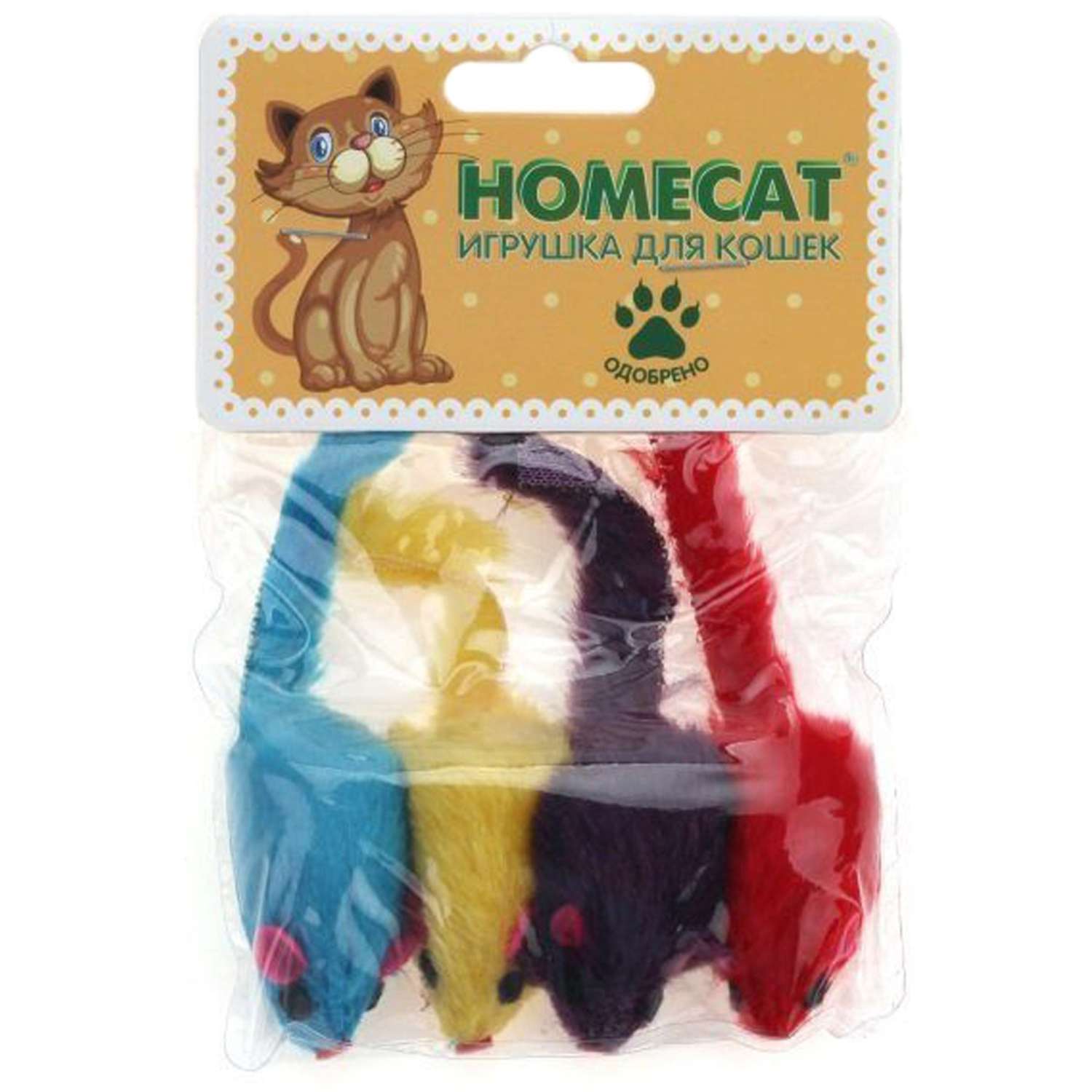 Игрушка для кошек HOMECAT мышки веревочные с пером гремящие 4шт 5см - фото 1