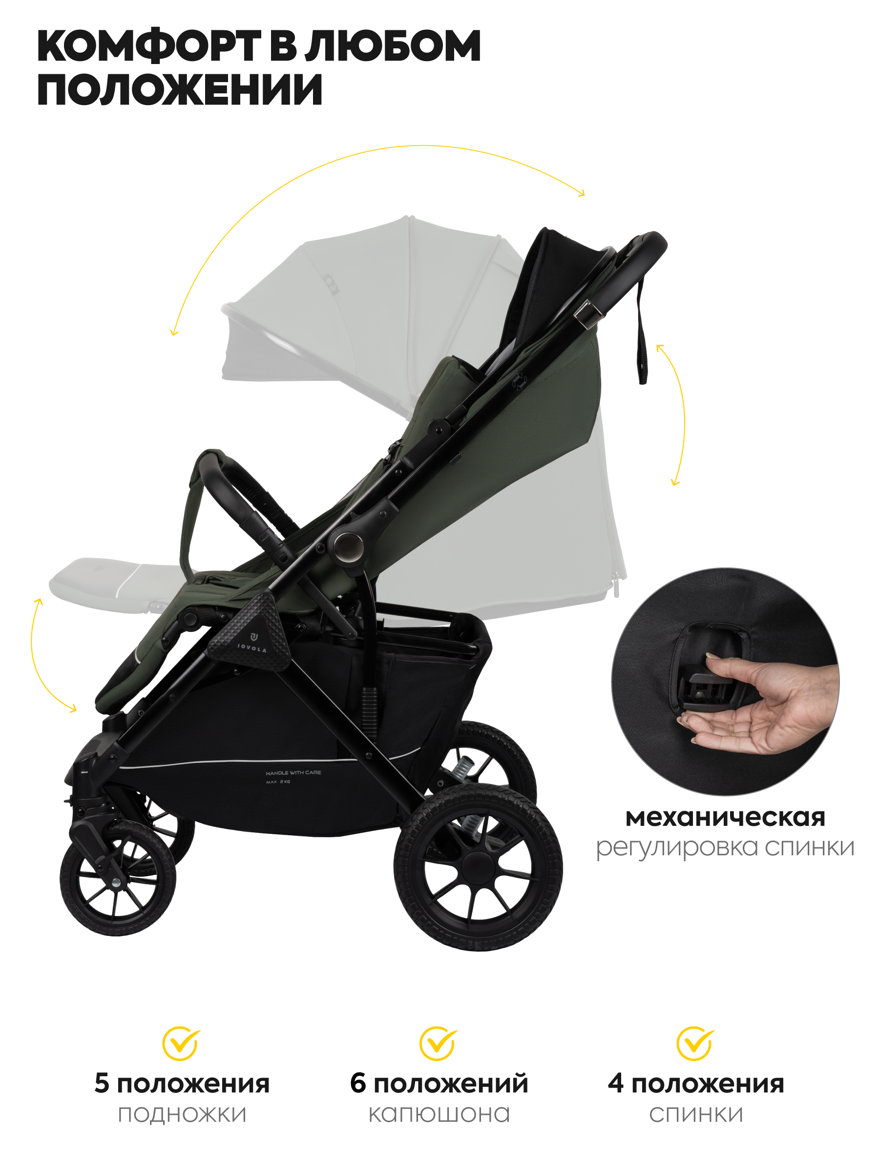 Коляска прогулочная JOVOLA Magma с перекидной ручкой зеленый - фото 9
