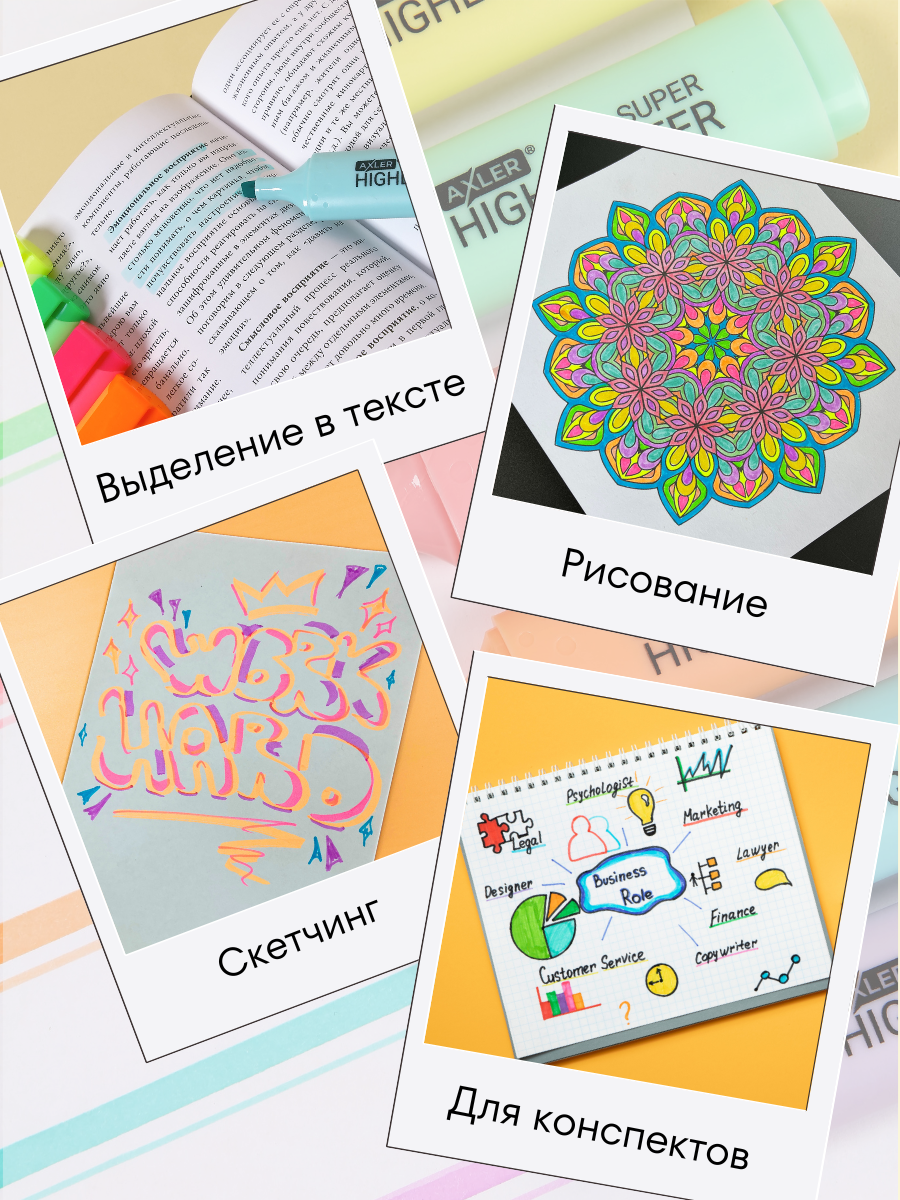 Текстовыделители AXLER 6 шт. - фото 10