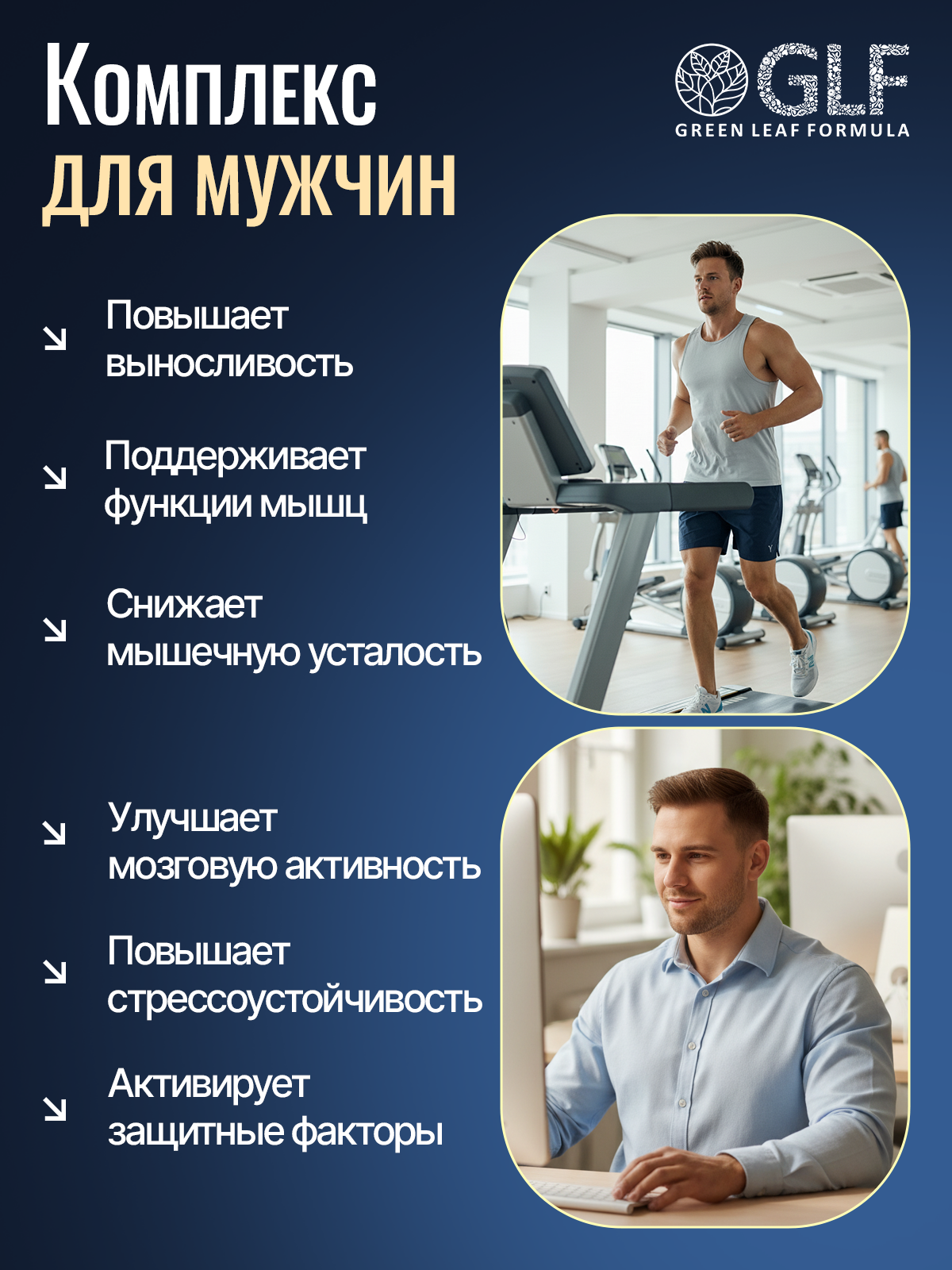 Витамины для мужчин Green Leaf Formula L-цитруллин аминокислота янтарная кислота витамины группы В - фото 2