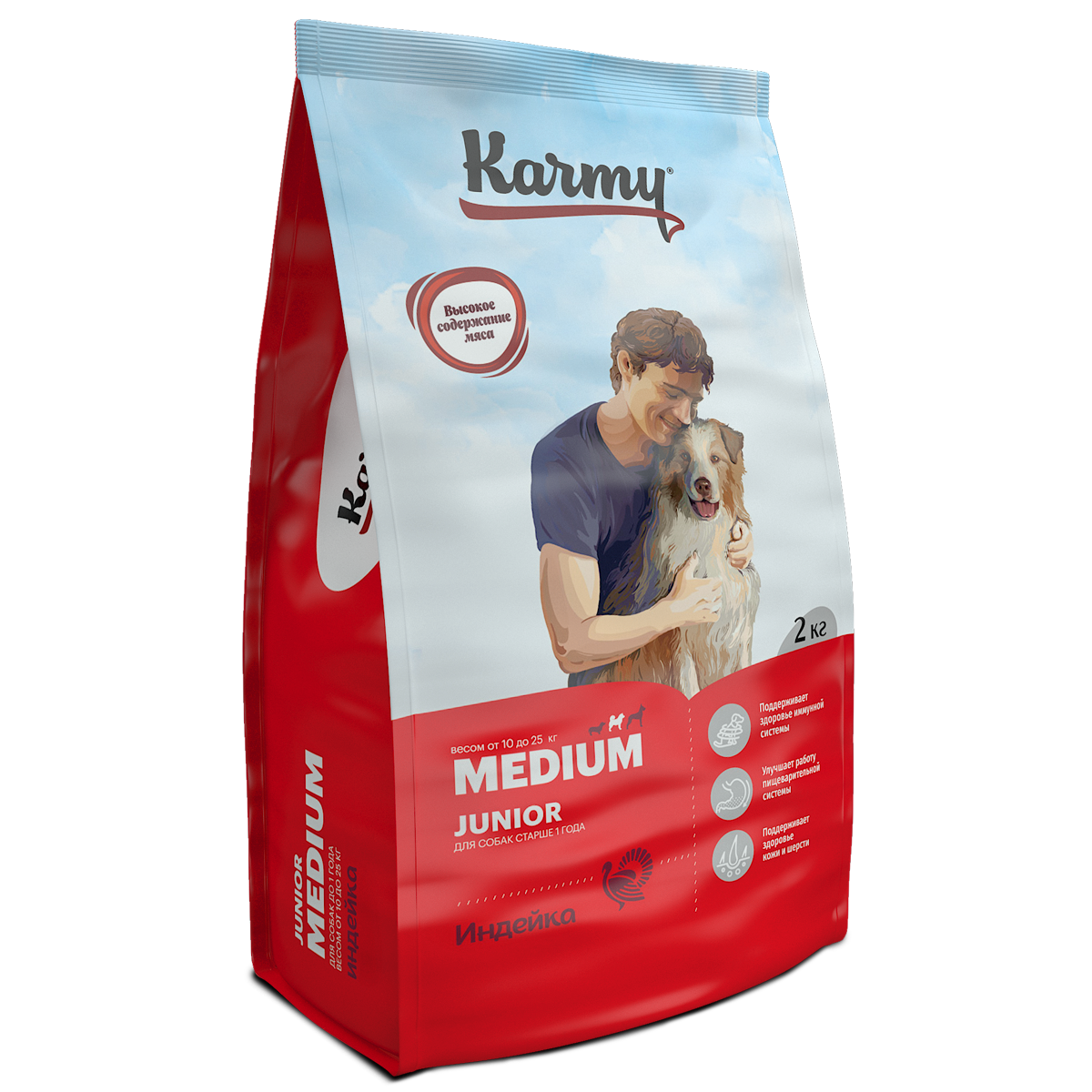 Корм для щенков Karmy 2кг Medium Junior для средних пород индейка - фото 1