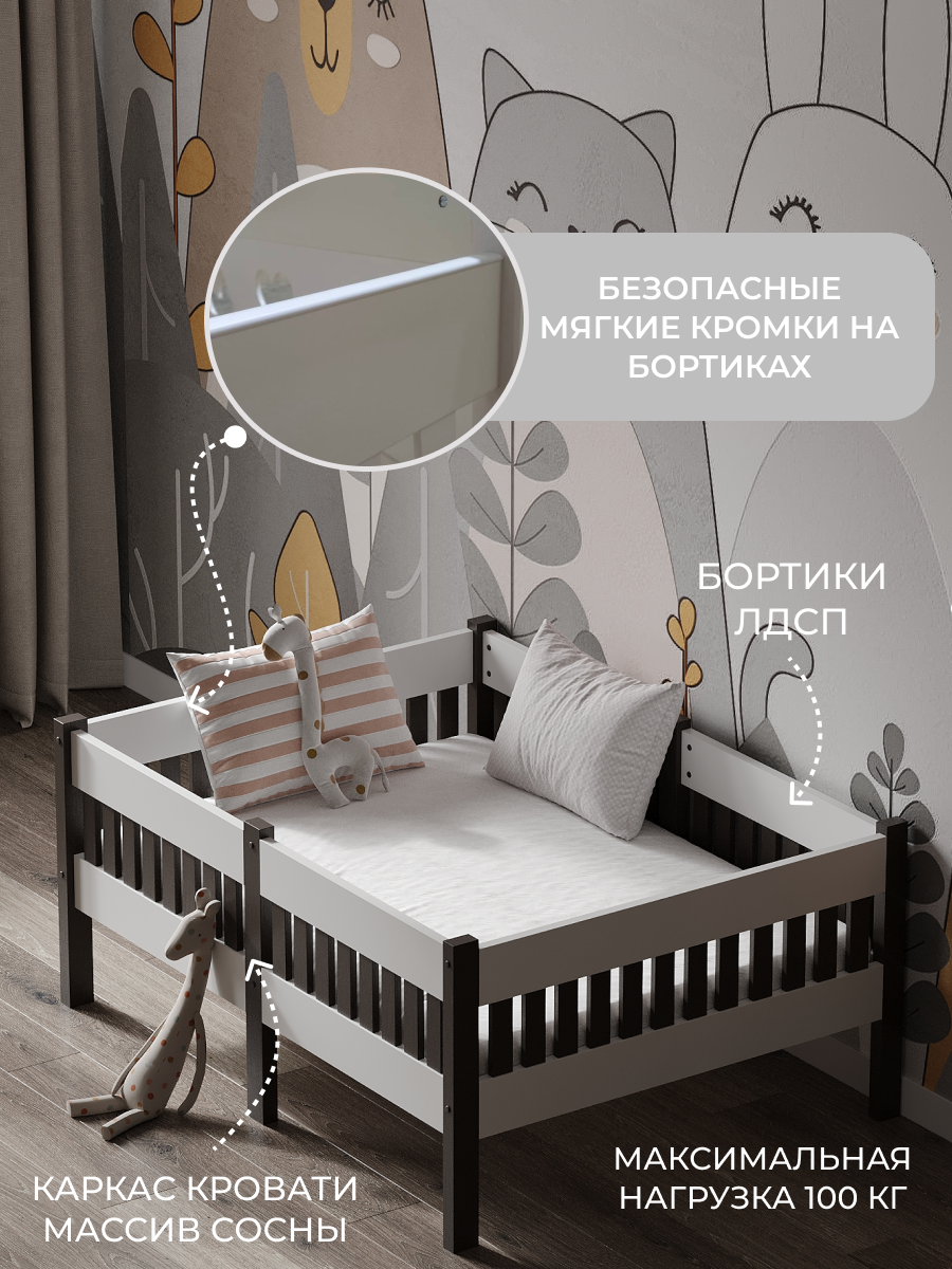 Кровать односпальная Moms charm Бортики (белый, венге) - фото 5