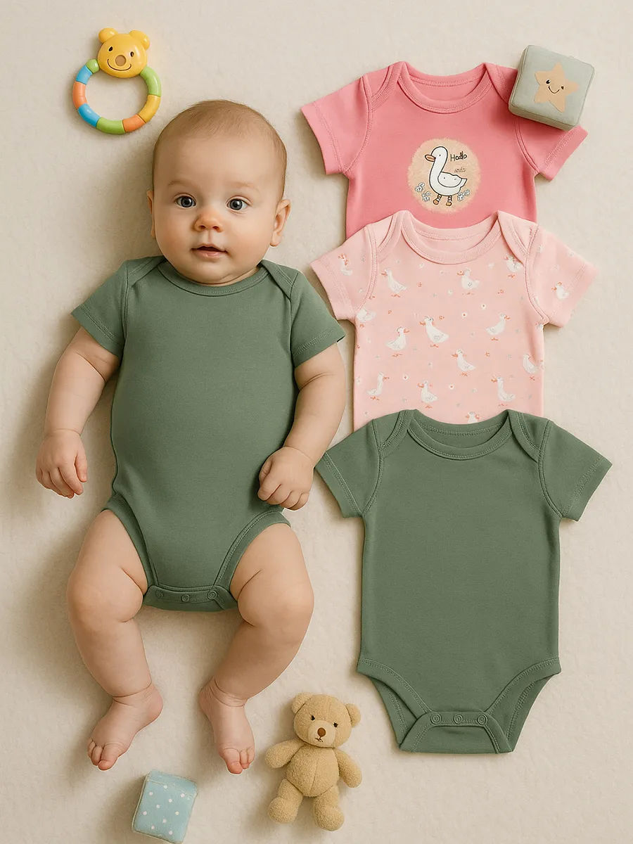 Боди 3 шт Mark Formelle (Марк Формэль) 13015-1-3/уточки на св.розовом +розовый +зеленый - фото 1