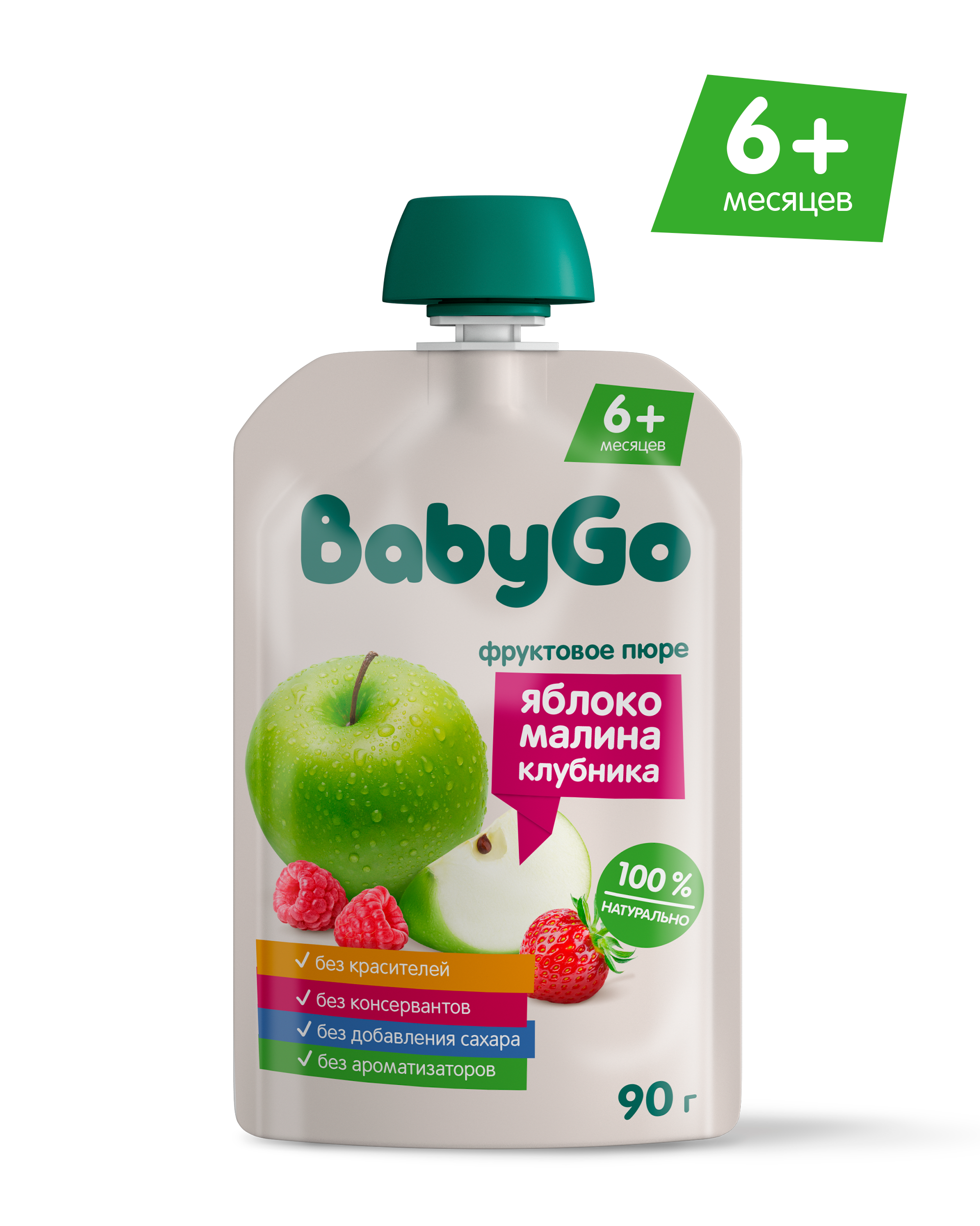 Пюре BabyGo Яблоко-малина-клубника с 6 мес 90 г - фото 1