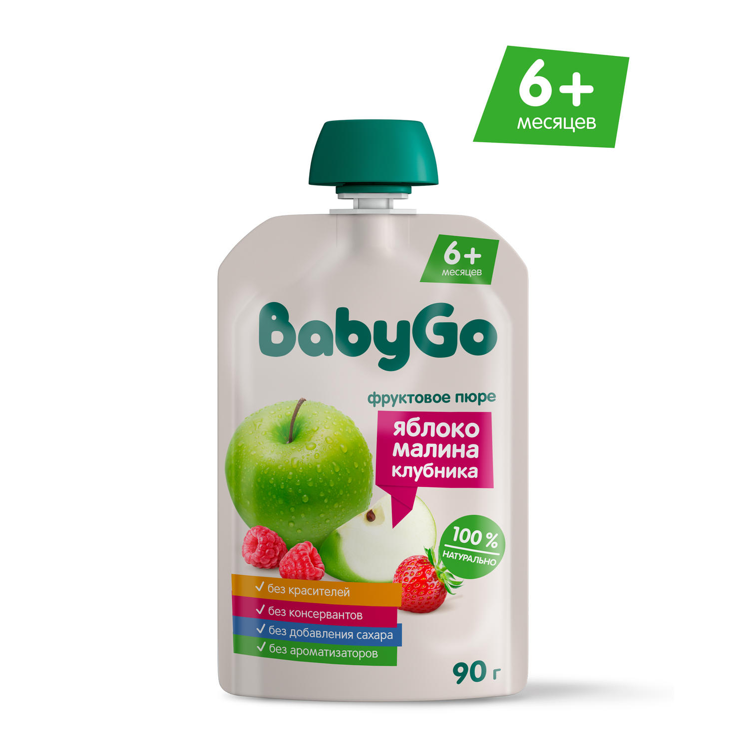 Пюре BabyGo Яблоко-малина-клубника с 6 мес 90 г - фото 1