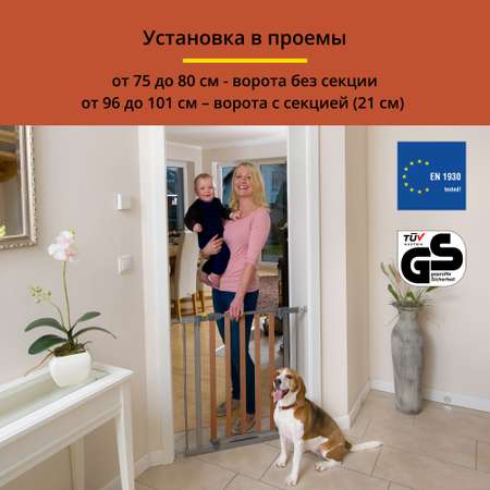 Ворота безопасности Hauck Woodlock 2 с секцией 21 см silver