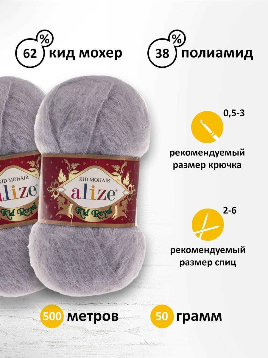 Пряжа Alize полушерстяная с длинным ворсом Kid royal 50гр 500 м 5 мотков 52 талая вода - фото 3