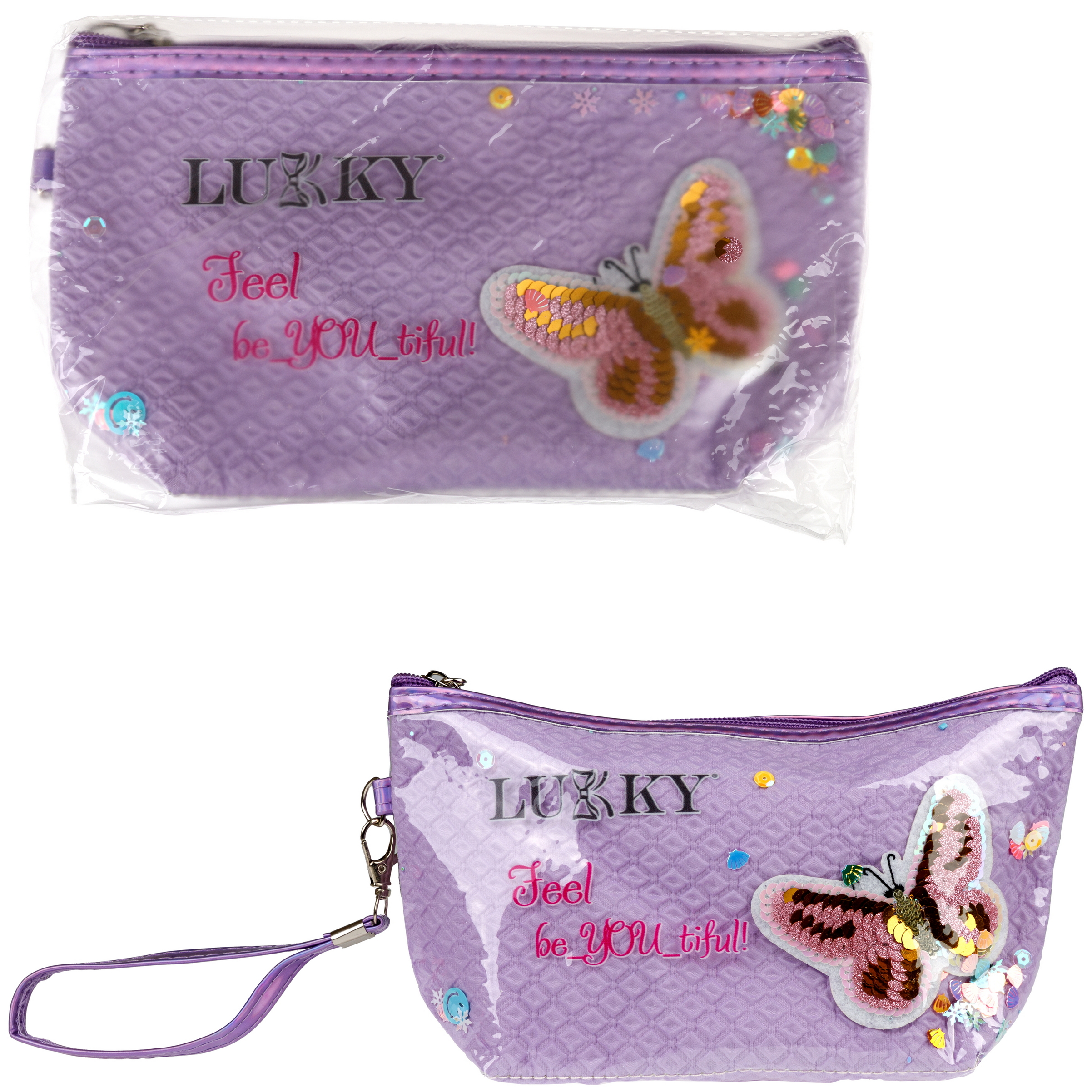 Косметичка LUKKY Love Butterfly с вышивкой и подвижными блёстками 22х 14х 6 см - фото 1