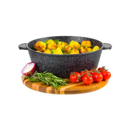 Жаровня-сотейник Elan Gallery 3.7 л 26 см Гармония вкуса черный мрамор с крышкой D26