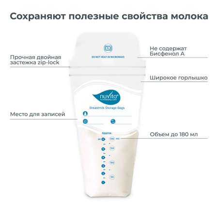 Пакеты для грудного молока Nuvita Disposable milk bags для хранения и заморозки