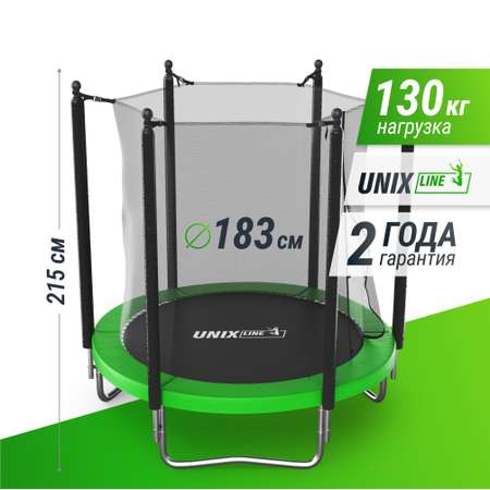 Батут каркасный Simple 6 ft UNIX line Green с внутренней защитной сеткой общий диаметр 183 см до 100 кг