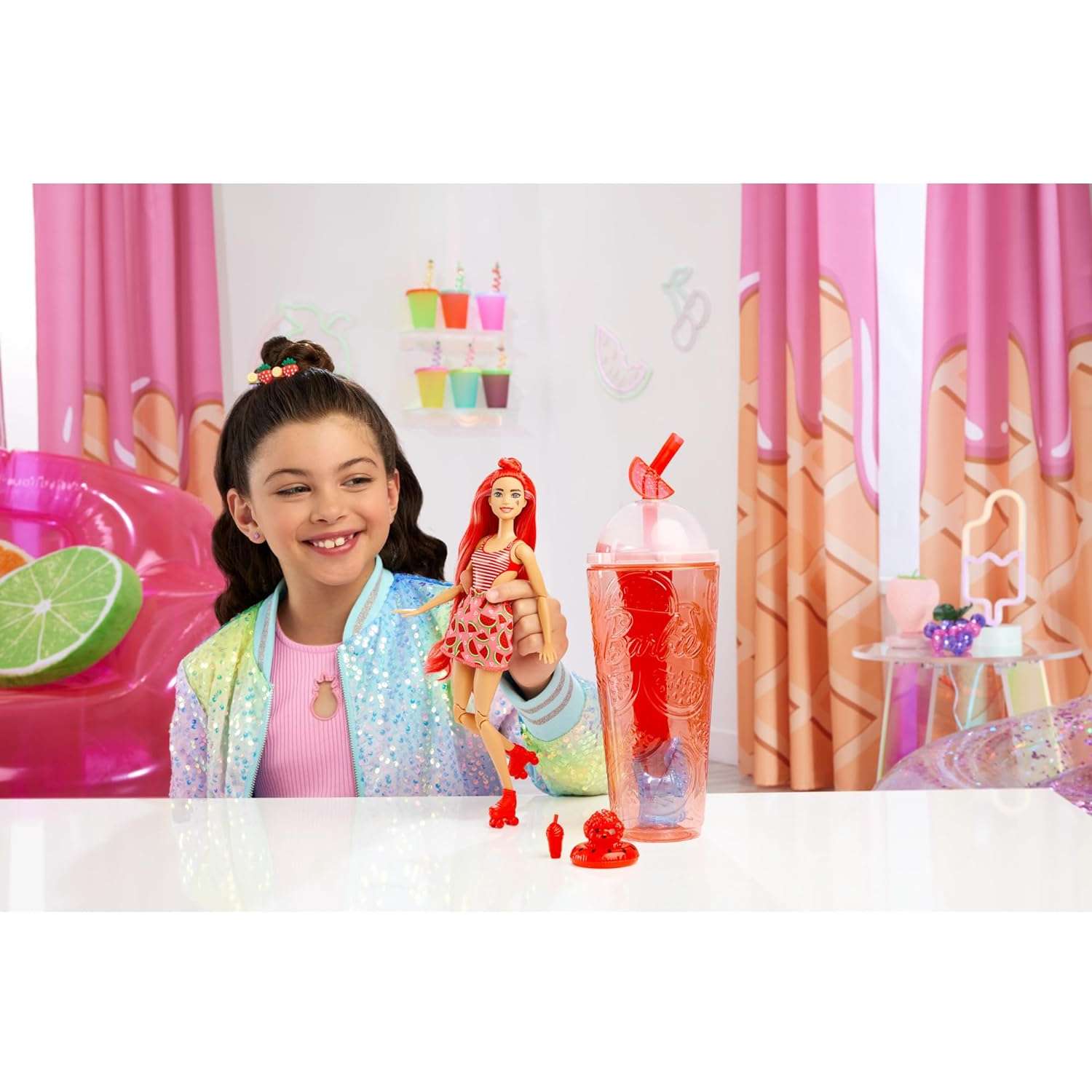 Кукла модельная Barbie Сочные фрукты Арбуз HNW43 - фото 6