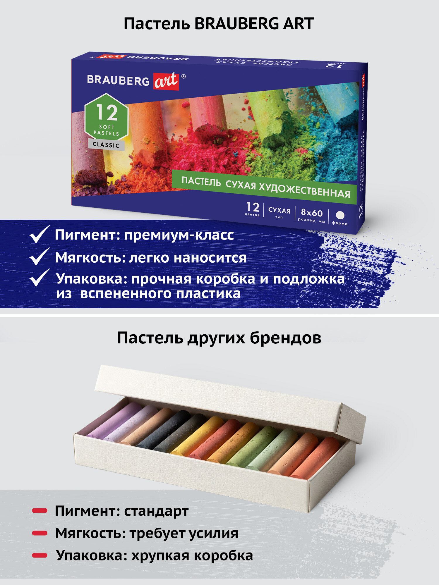 Пастель сухая Brauberg 12 шт. - фото 8