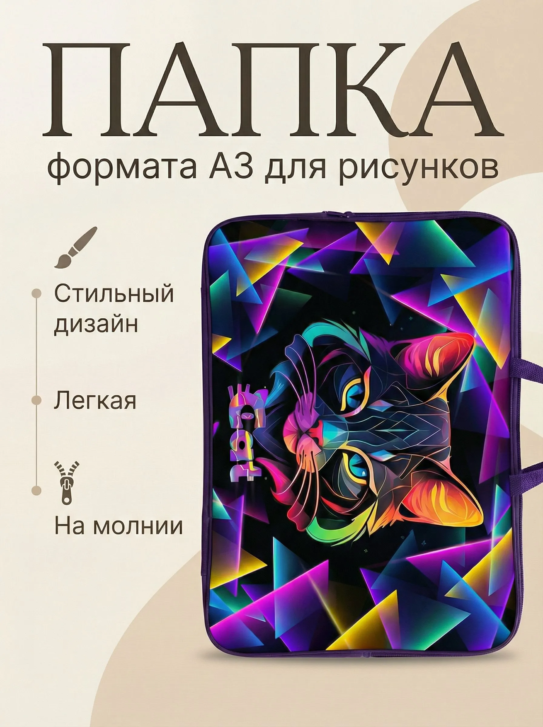 Папка с ручками Оникс Geometric cat А3 - фото 4