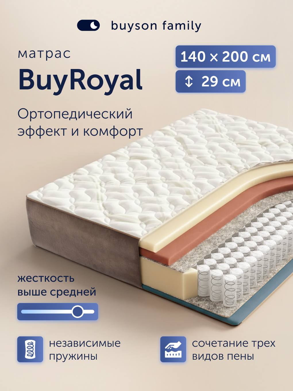 Матрас buyson BuyRoyal 140х200 - фото 1