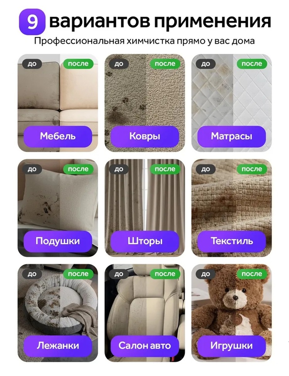 Пылесос моющий для чистки мебели, ковров CASTLELADY диванов, химчистка для дома и салона автомобиля, 4 насадки 42000 Па - фото 12