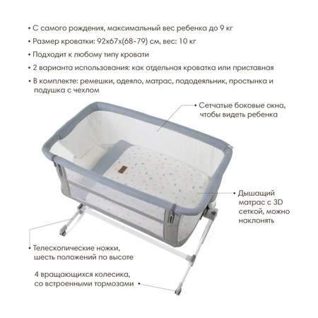 Детская кроватка JANE прямоугольная, (голубой)