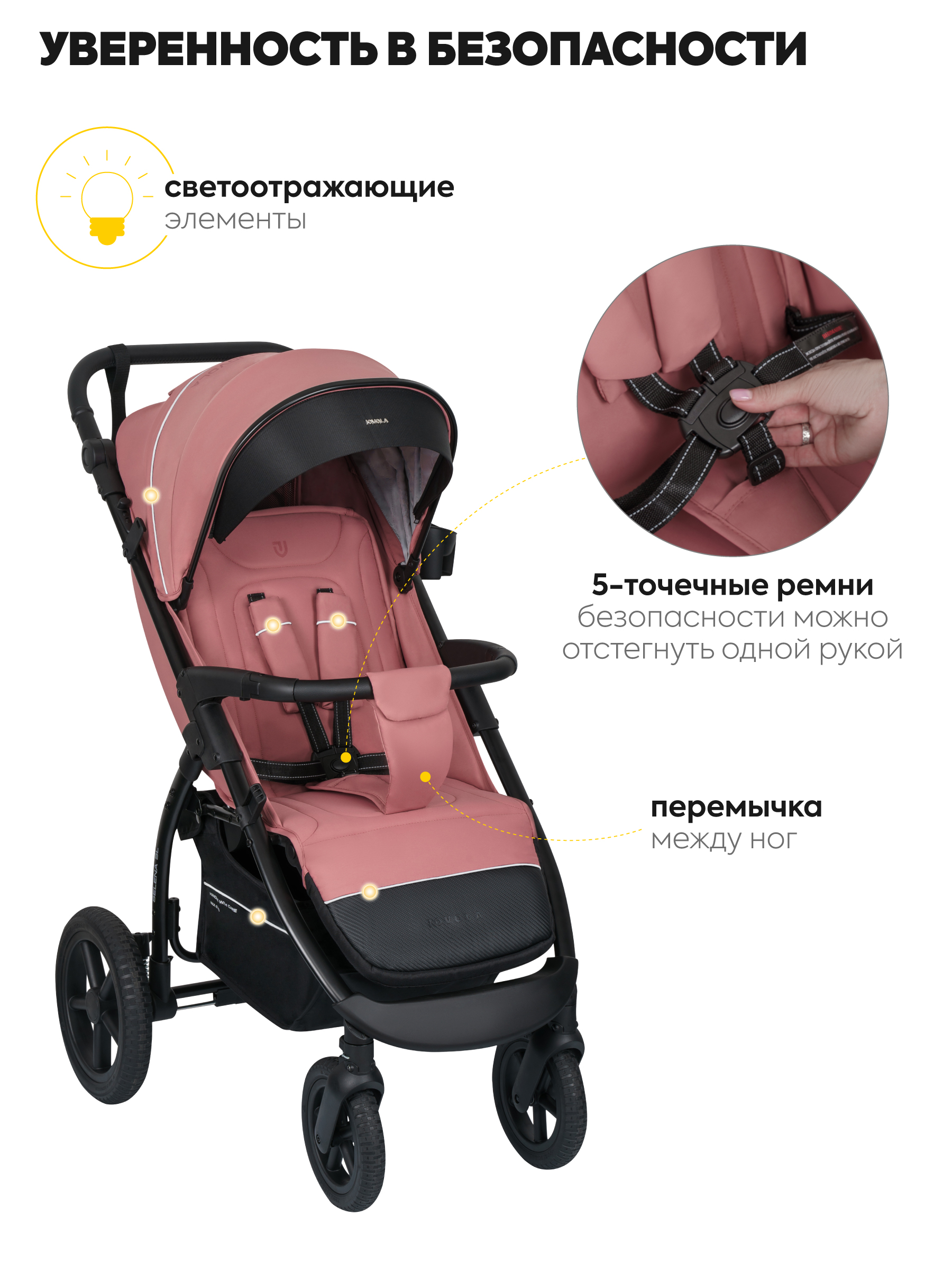 Коляска прогулочная JOVOLA Selena SL, всесезонная розовый - фото 6