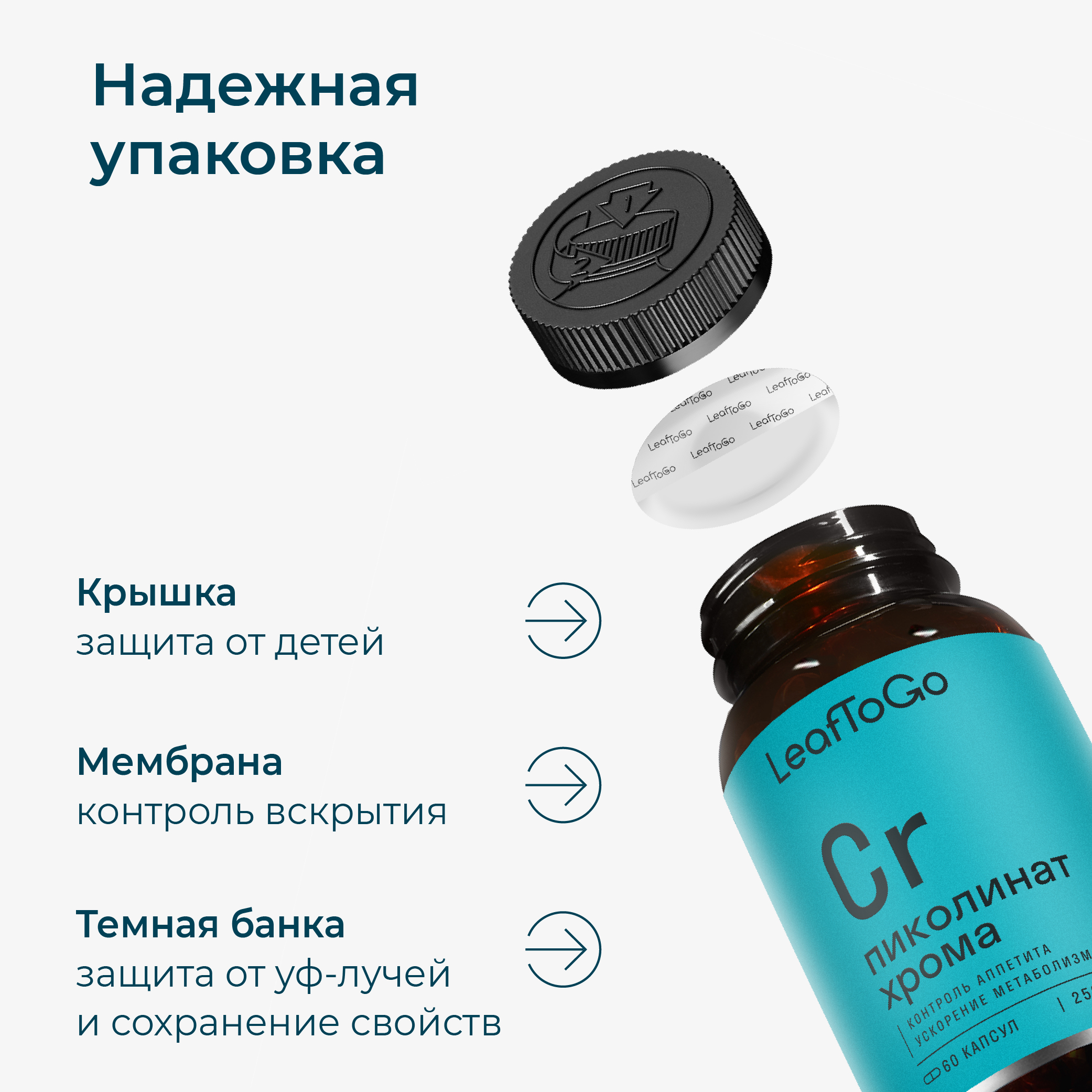 Хром LeafToGo Пиколинат хрома 250 мкг в 1 капсуле витамины 60 капсул - фото 8