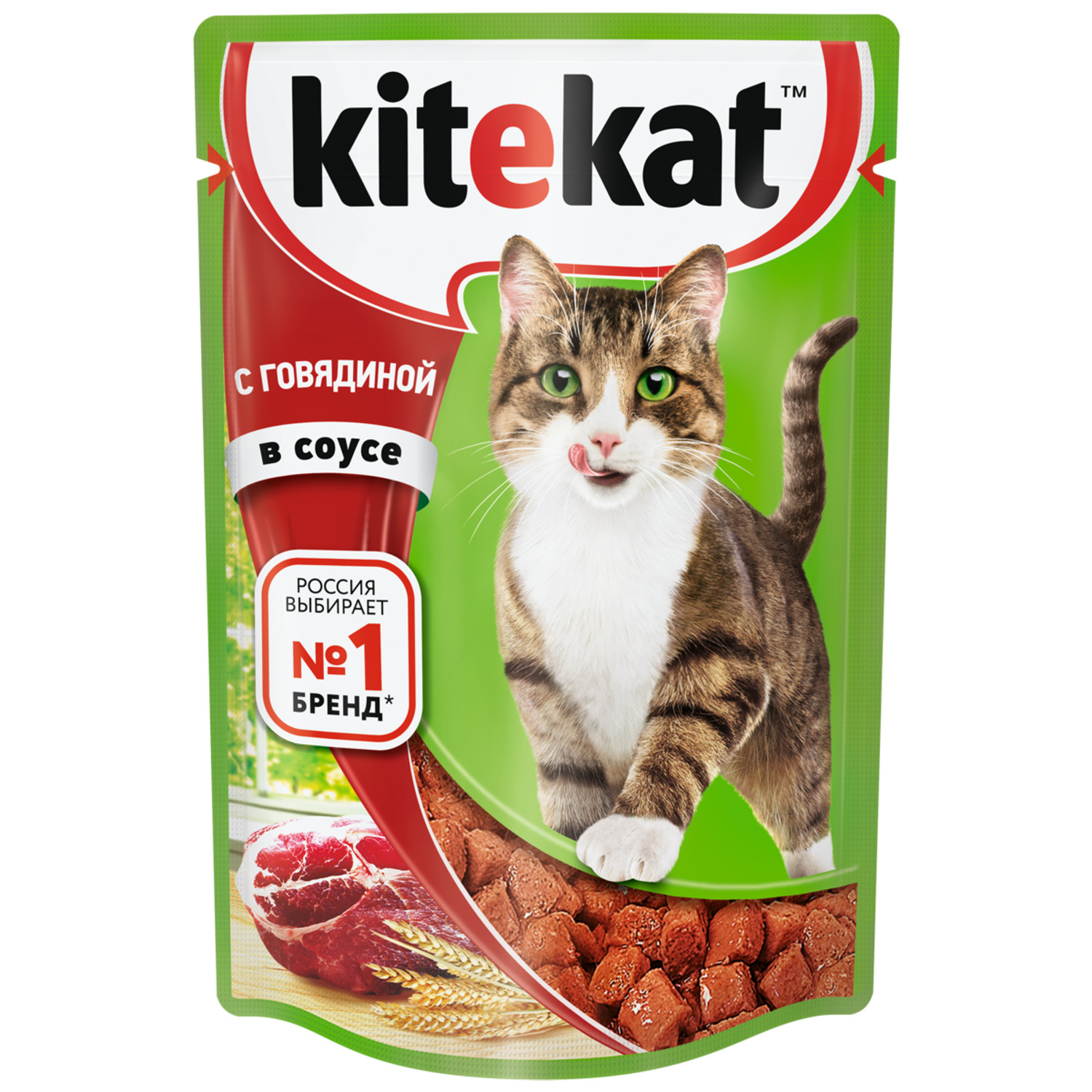 Корм влажный для кошек KiteKat 85г говядина в соусе - фото 1