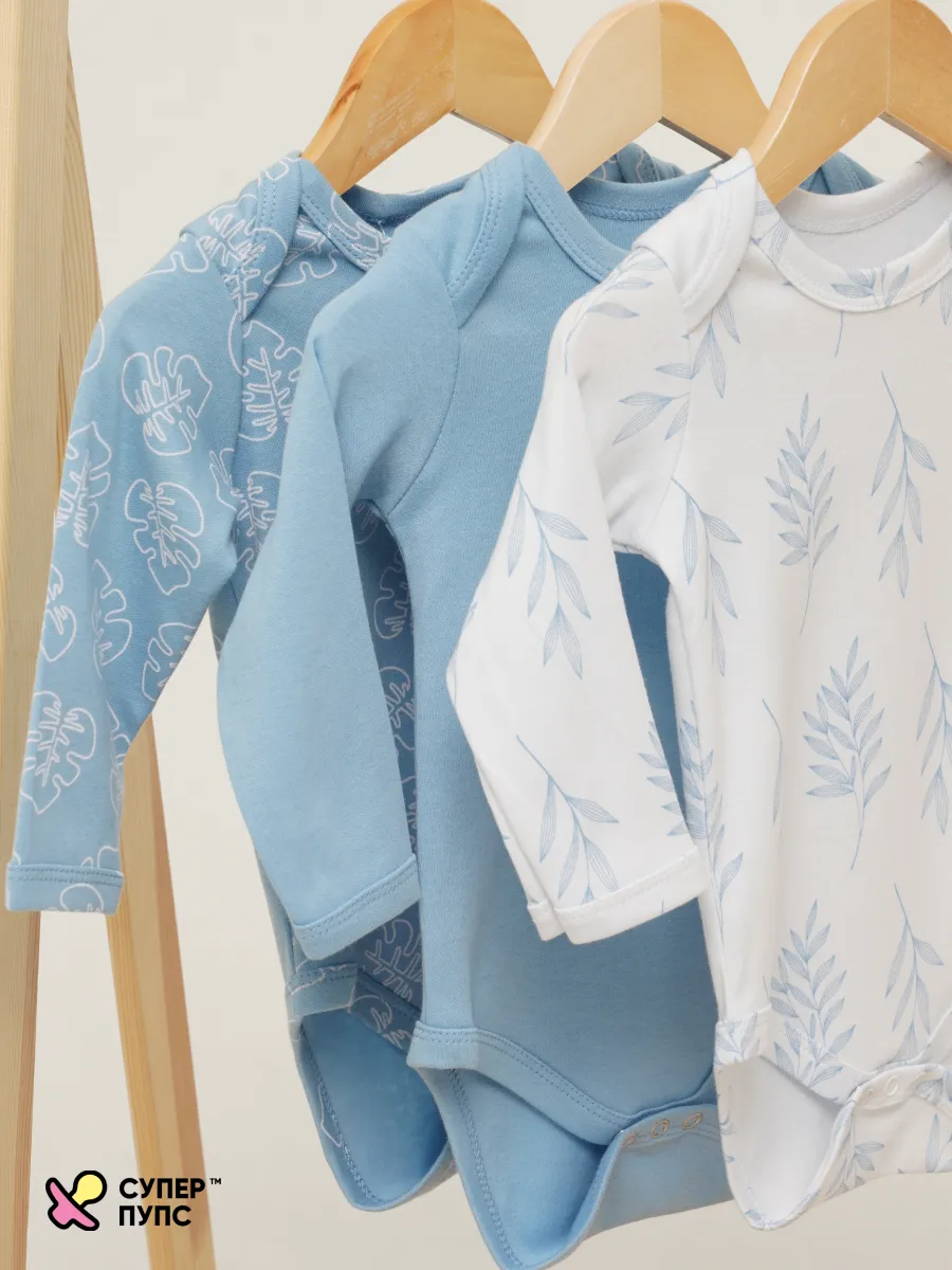Боди 3 шт Супер Пупс нбр/3пр/бд/sk20/синийлисточкиветочки - фото 3