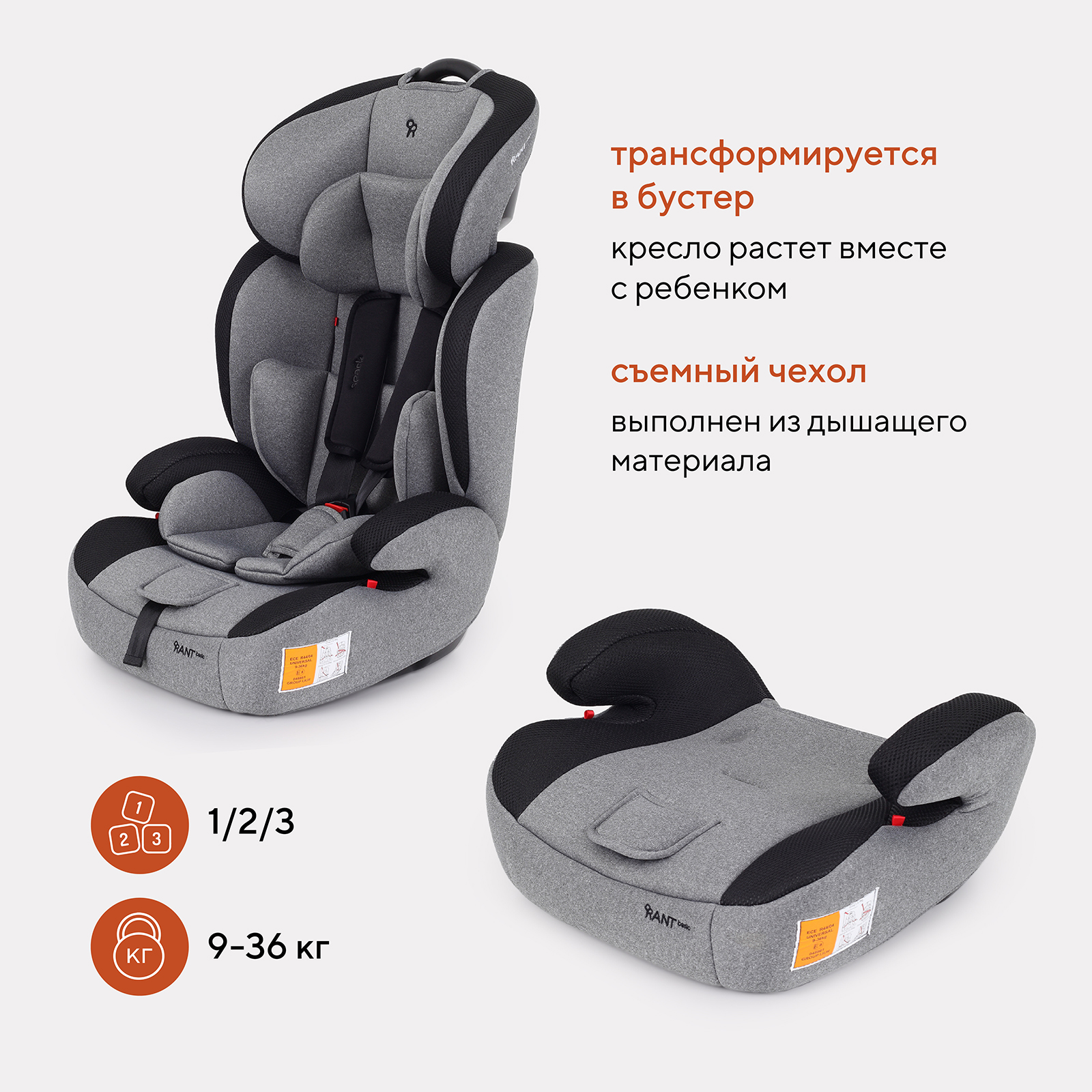 Автокресло Rant Basic Spark Graphite 1/2/3 (9-36 кг) серый - фото 5