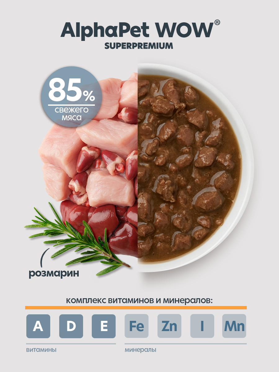 Пауч Влажный полнорационный корм AlphaPet для щенков, беременных и кормящих собак индейка с потрошками в соусе 85 г - фото 5