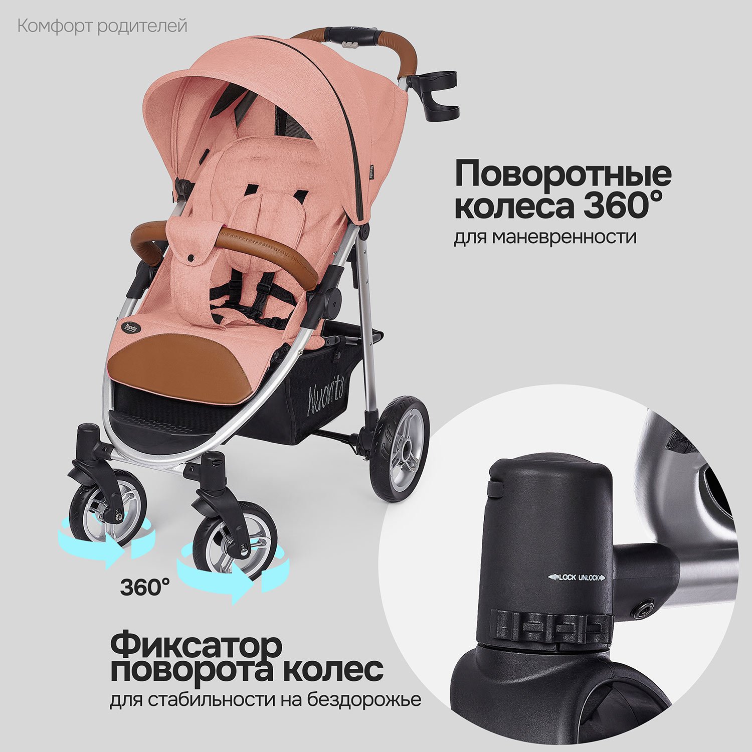 Коляска прогулочная Nuovita Corso розовый - фото 10