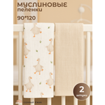 Пелёнка Сонный ежик Муслиновые пеленки муслин 100х130 см 2 шт.