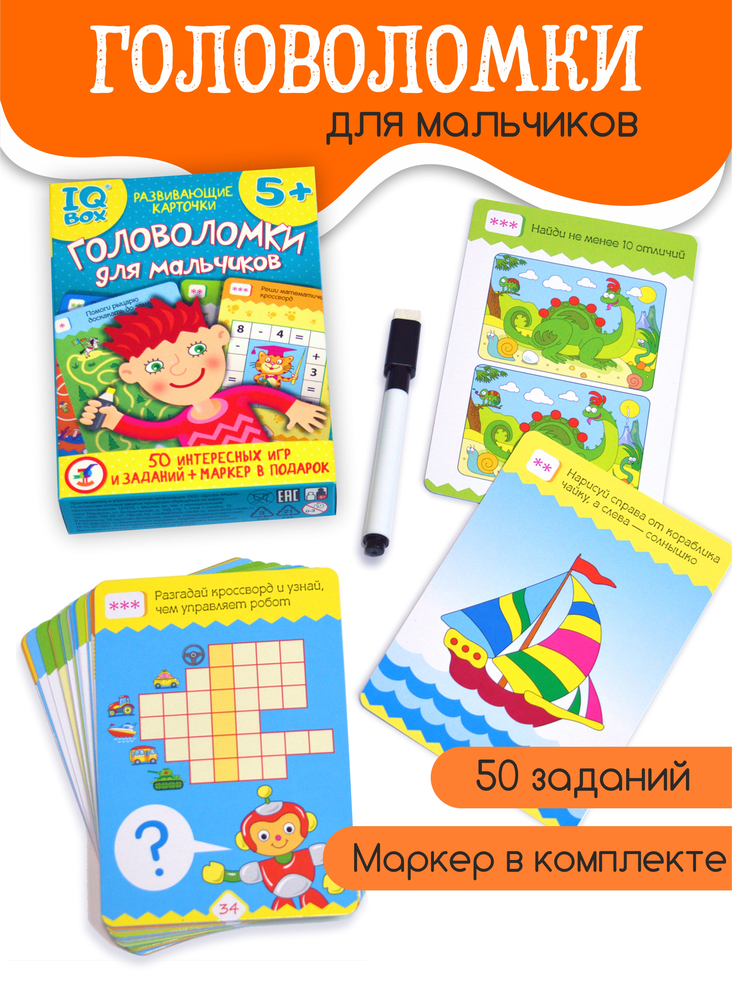 Игра развивающая Дрофа-Медиа IQ Box. Головоломки для мальчиков 4299 - фото 1