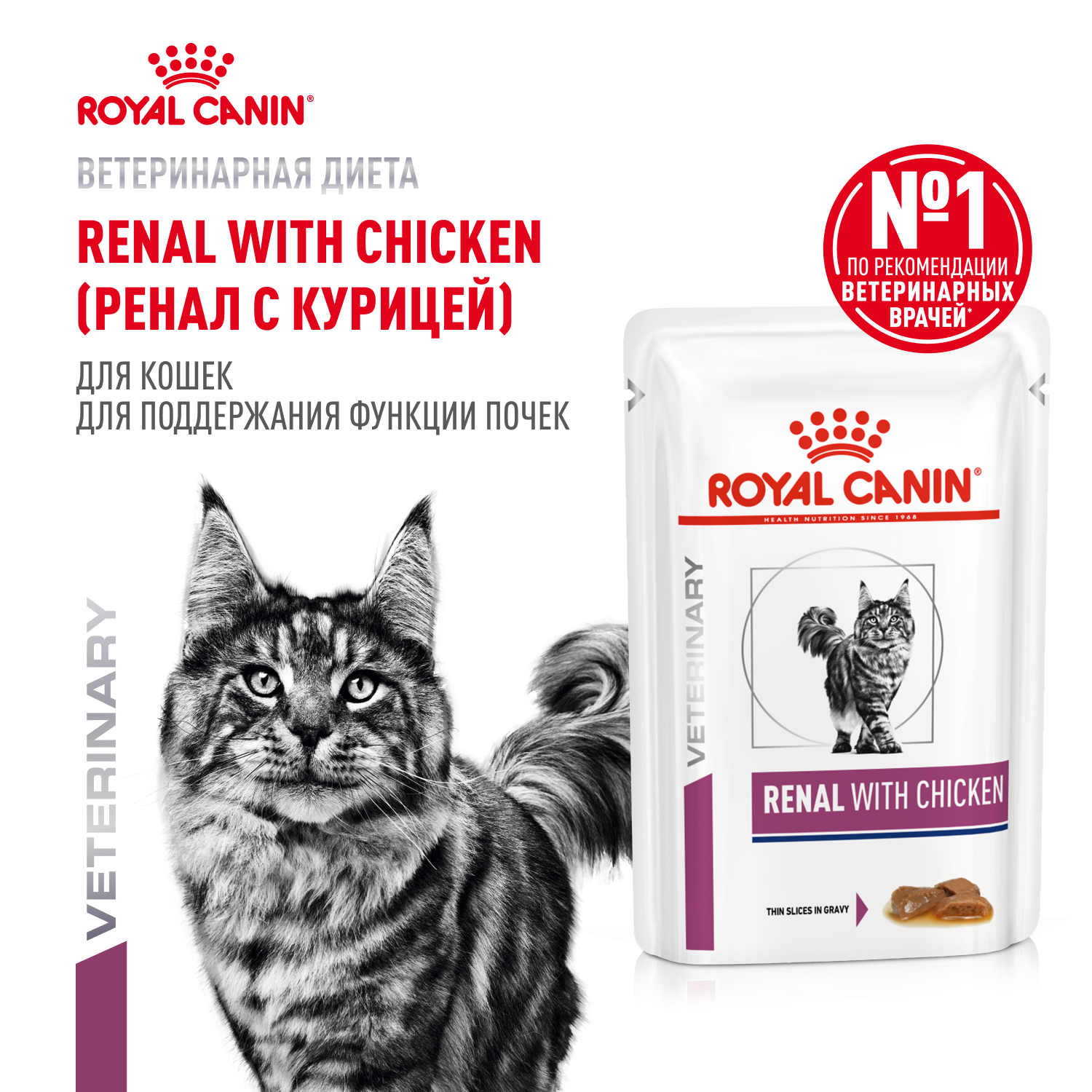 Корм для кошек ROYAL CANIN Renal with chicken для поддержания функции почек 85г - фото 1
