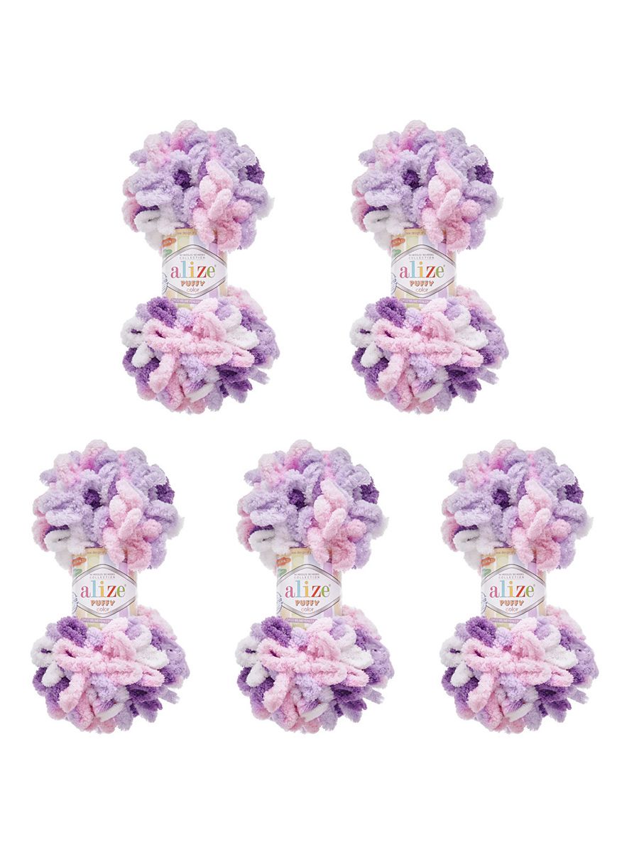 Пряжа для вязания Alize puffy color 100 г 9 м микрополиэстер плюшевая мягкая 6305 секционный 5 мотков - фото 6