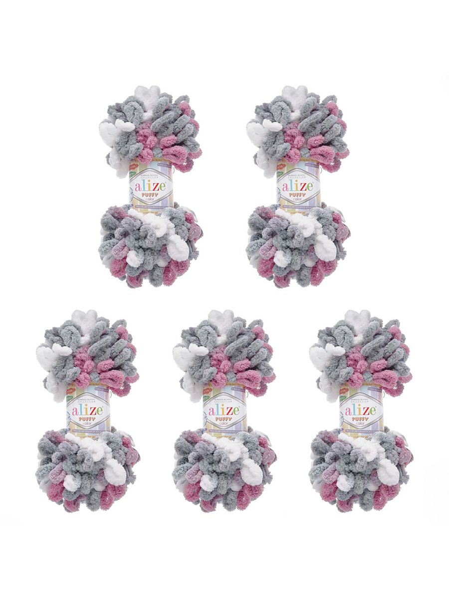 Пряжа для вязания Alize puffy color 100 г 9 м микрополиэстер плюшевая мягкая 6070 секционный 5 мотков - фото 6