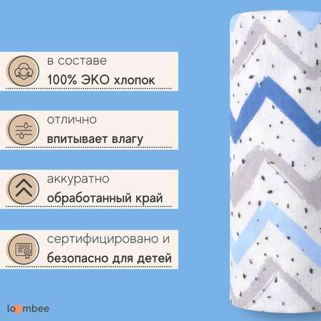 Пеленка loombee фланелевая супер мягкая Синие зигзаги 1 шт 100x100 см