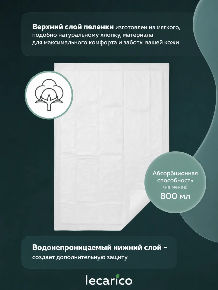Пелёнки одноразовые Lecarico 60х60 см 1 упак. 30 шт. - фото 5
