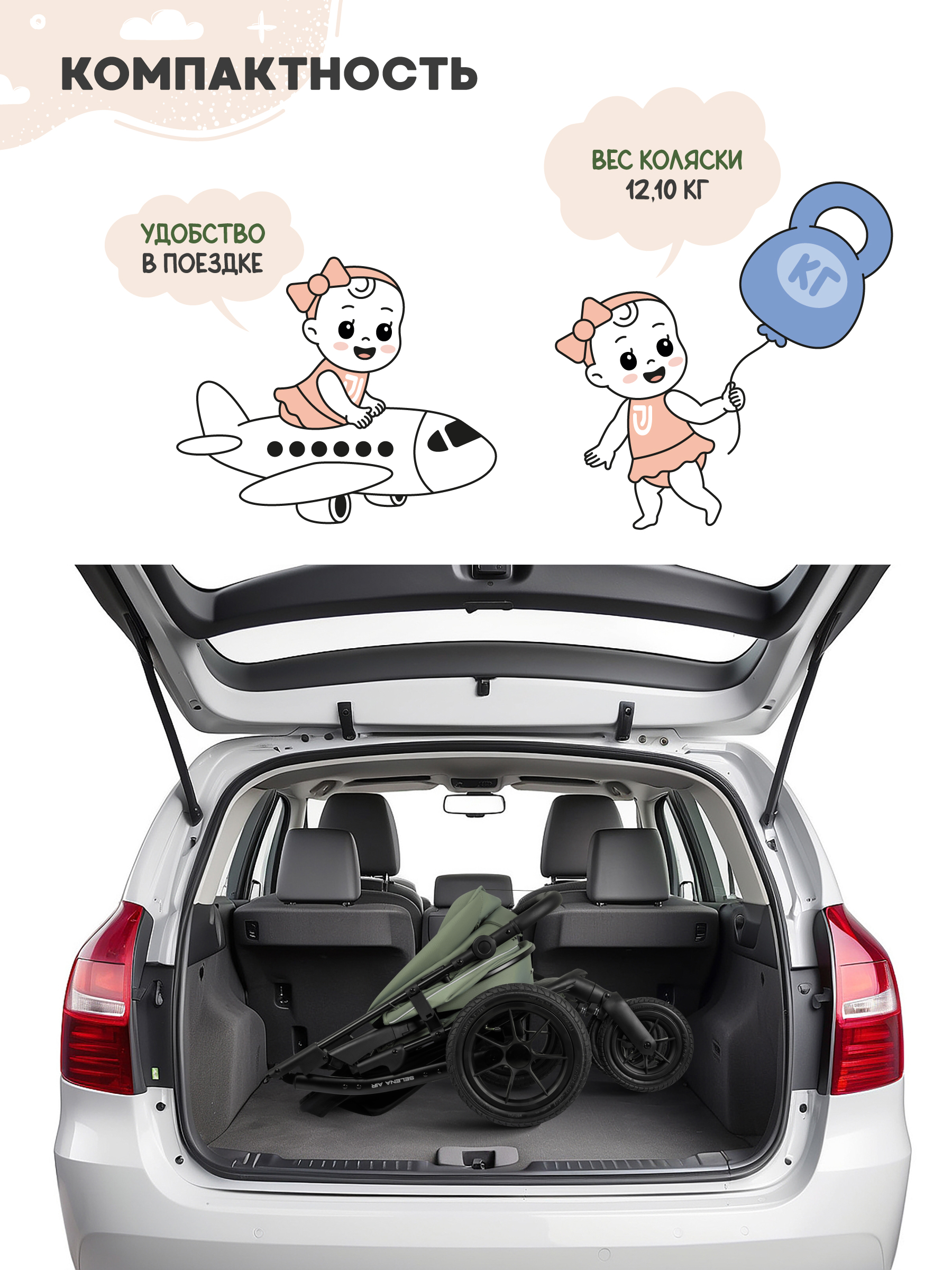 Коляска прогулочная JOVOLA Selena Air new зеленый - фото 2