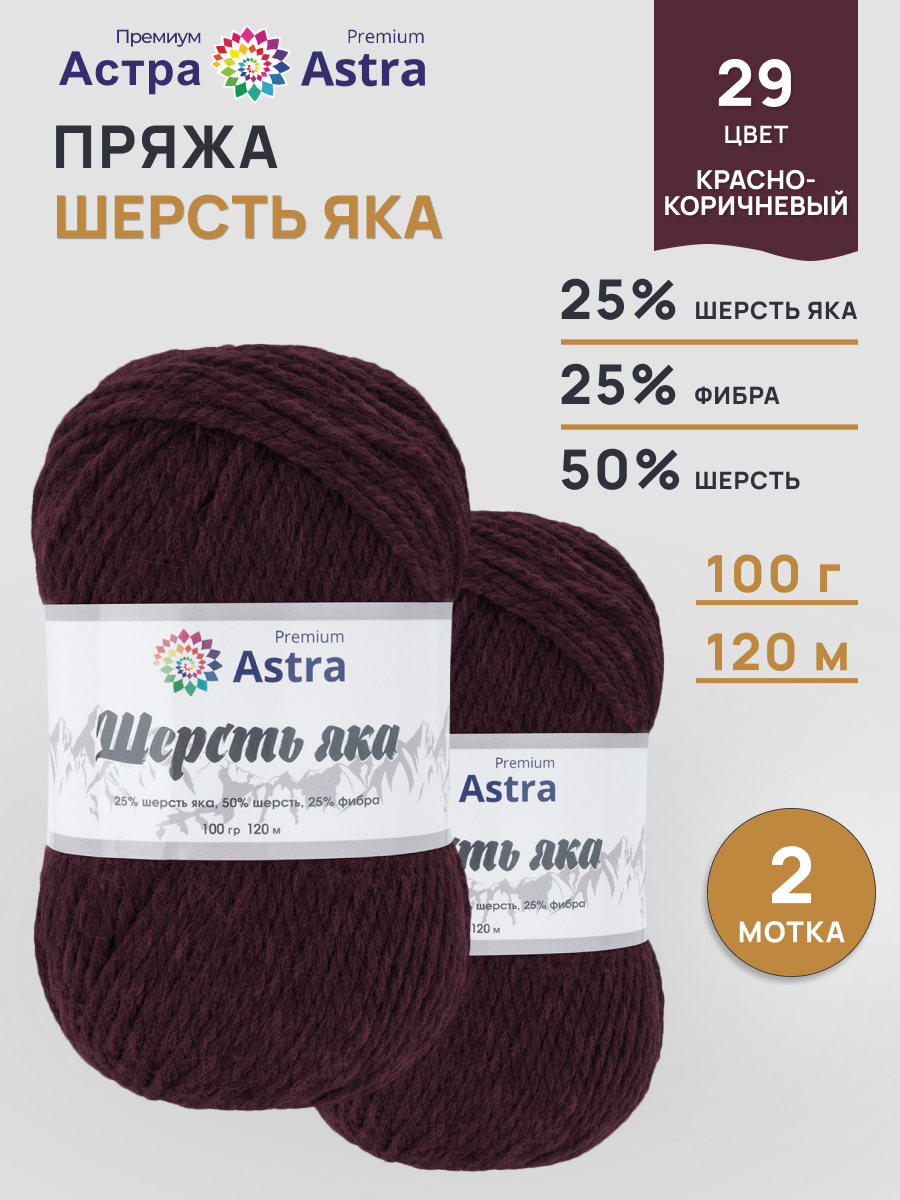 Пряжа для вязания Astra Premium красно-коричневый 100г 120м 2шт - фото 1