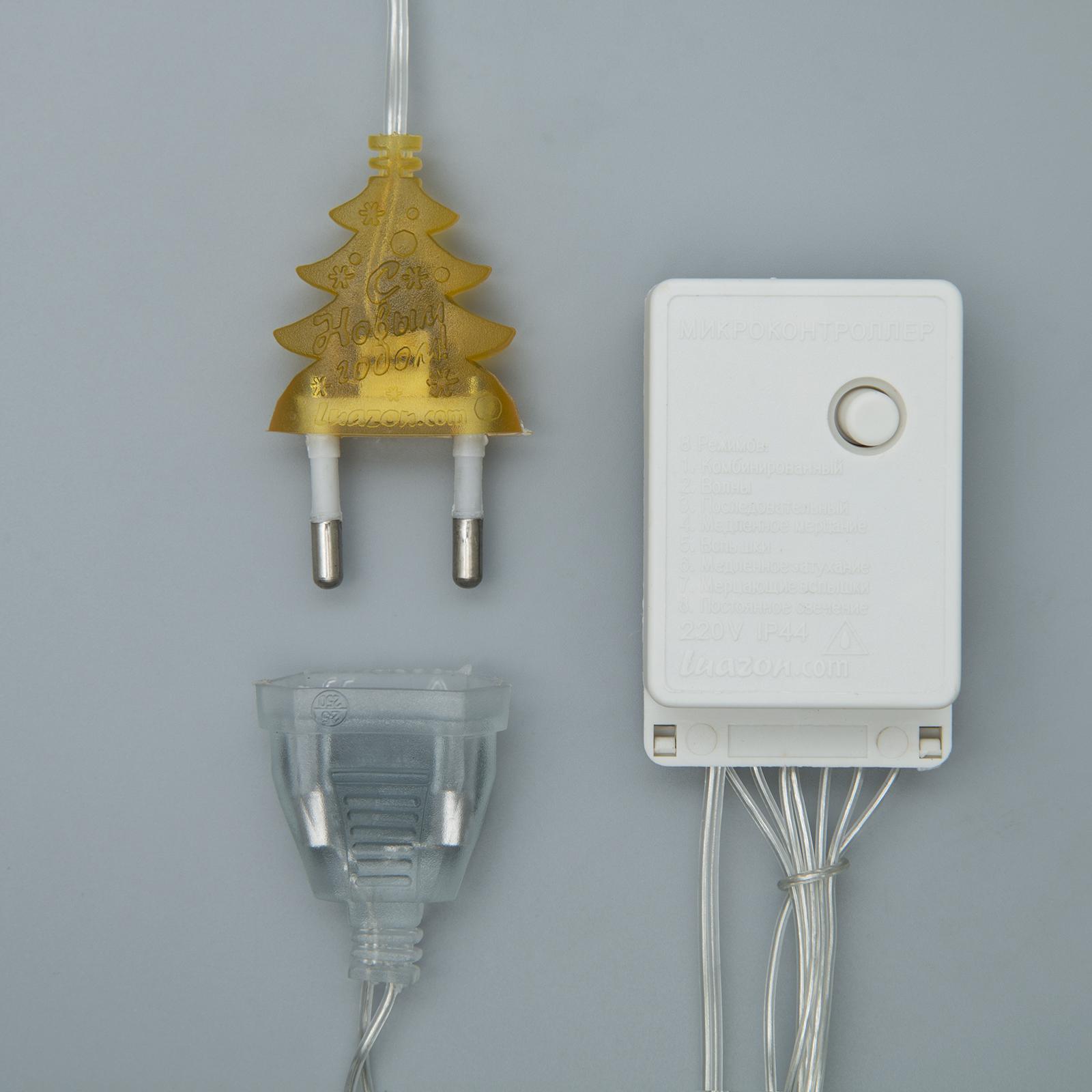 Гирлянда Luazon «Занавес» 1.5 × 1 м ip20 прозрачная нить 180 led свечение жёлтое 8 режимов 220 в - фото 6