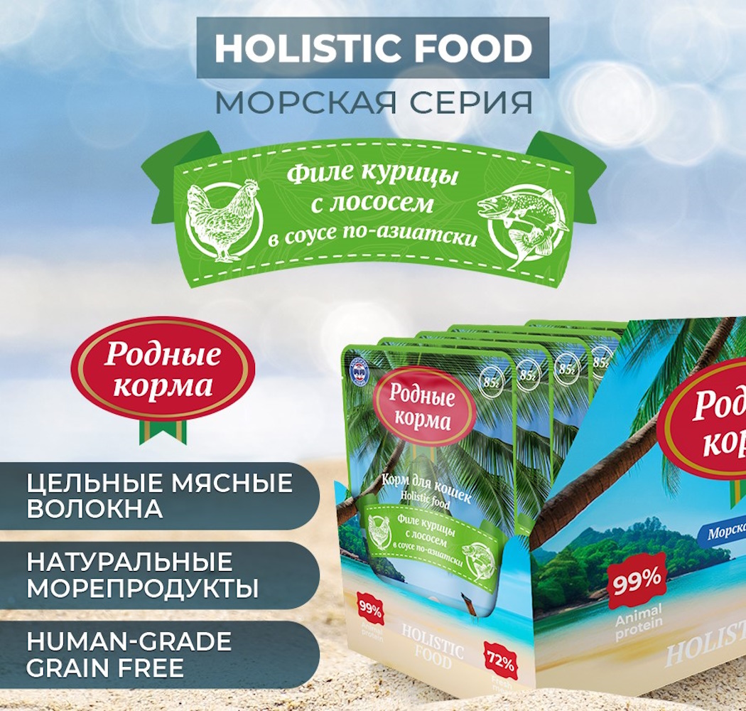 Корм для кошек Родные корма Морская серия суп филе курицы с лососем в соусе по-азиатски пауч 85г - фото 2