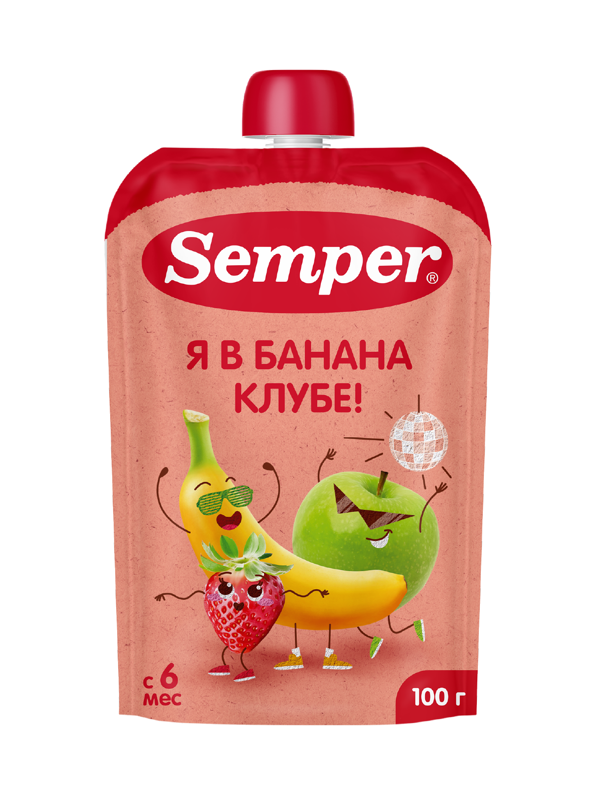 Изображение товара Пюре Semper Банан-клубника-яблоко с 6 мес 100 г Изображение товара Пюре Semper Банан-клубника-яблоко с 6 мес 100 г
