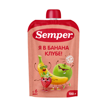 Пюре Semper Банан-клубника-яблоко с 6 мес 100 г
